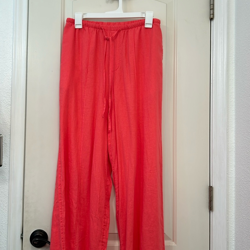 Peachy pink linen pants